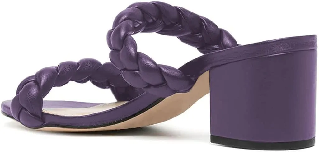 YDN Women Open Toe Braided Mules Double Band Chunky Low Heel Sandals Beach Casual Dress Shoes Size 4-15 US