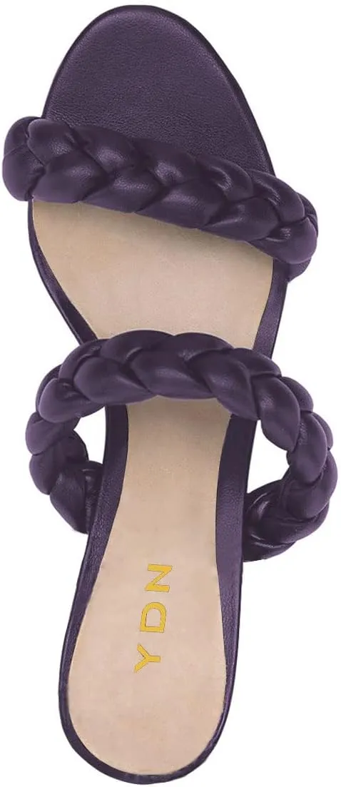 YDN Women Open Toe Braided Mules Double Band Chunky Low Heel Sandals Beach Casual Dress Shoes Size 4-15 US
