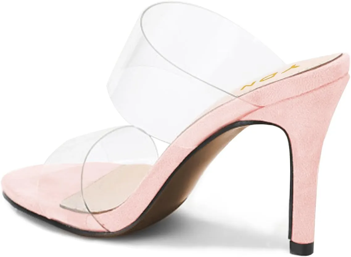 YDN Women Open Toe High Heels Mules Slip on Pumps Slide Transparent Dress Sandals Shoes