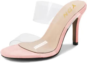 YDN Women Open Toe High Heels Mules Slip on Pumps Slide Transparent Dress Sandals Shoes