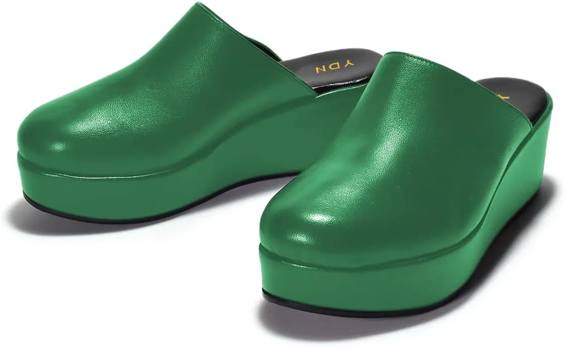 YDN Women's Cute Round Toe Platform Heeled Mules Mid Wedge Heels Slippers Comfort Slip On Sandals Indoor and Outdoor Slide Shoes Size 4-16 US