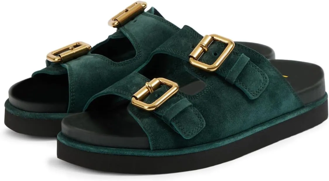 YDN Womens Fashion Open Toe Flat Mules Low Platform Sandals with Buckle Slip On Daily Outift Slide Shoes Size 4-16 US