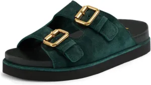 YDN Womens Fashion Open Toe Flat Mules Low Platform Sandals with Buckle Slip On Daily Outift Slide Shoes Size 4-16 US