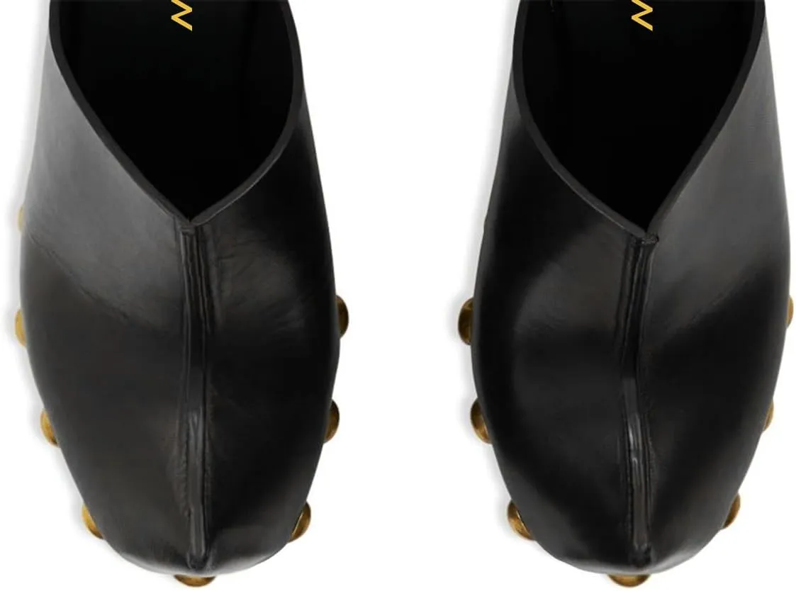 YDN Women's Nail Studded Round Toe Platform Mules Chunky Block High Heels Sexy Slip On Pumps Comfy Casual Party Daily Silde Shoes Size 4-16 US