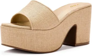 YDN Women's Platform Heeled Mules Round Toe Chunky Block Heels Slip On Comfy Slide Sandals Indoor and Outdoor Slippers Shoes Size 4-16 US