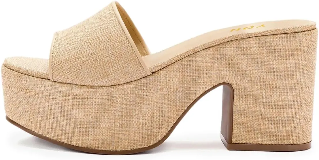 YDN Women's Platform Heeled Mules Round Toe Chunky Block Heels Slip On Comfy Slide Sandals Indoor and Outdoor Slippers Shoes Size 4-16 US
