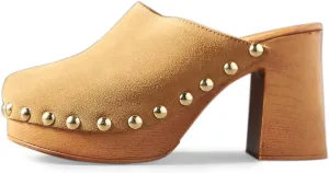 YDN Women's Platform Slip On Clogs Mules Cork High Heel Round Toe Rivet Studded Sandals Comfy Indoor Shopping Shoes Size 4-16 US