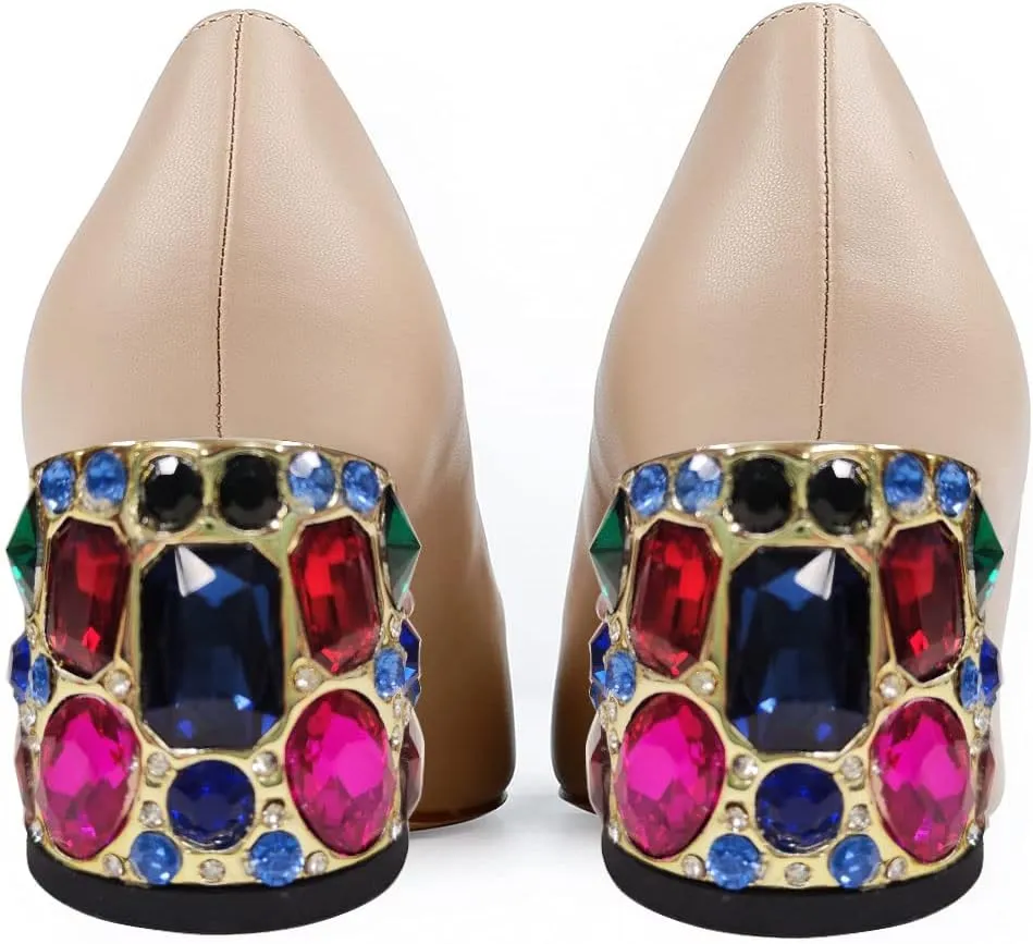 YDN Women's Pointed Toe Bow Pumps Colorful Rhinestone Block Low Heel Butterfly Slip On Fashion Party Dance Shoes Size 4-15 US