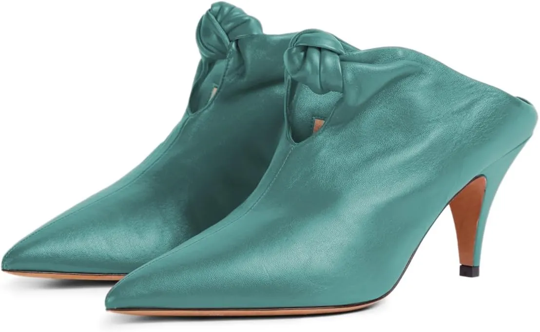 YDN Women's Pointed Toe Kitten Heeled Clogs Mules Knots Slip On Low Heel Sandals Comfy Walking Party Shoes Size 4-16 US