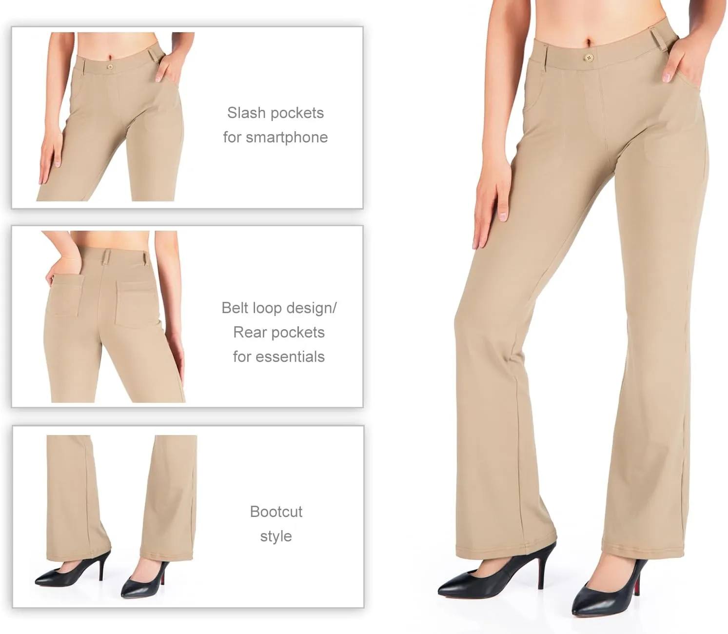 Yogipace,Belt Loops,Women's Petite/Regular/Tall Flare Yoga Dress Pants