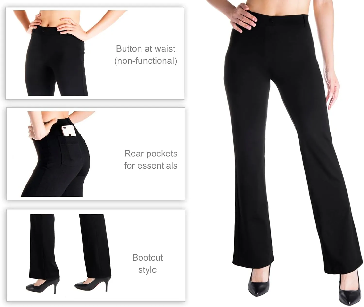 Yogipace,Belt Loops,Women's Petite/Regular/Tall Flare Yoga Dress Pants