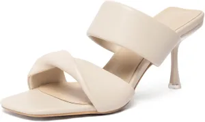 Zelaprox Women's Two Straps Kitten Heeled Slide Sandals Square Open Toe Low Heel Sandals Comfortable Dress Slip On Mules Casual Wedding Dress Shoes