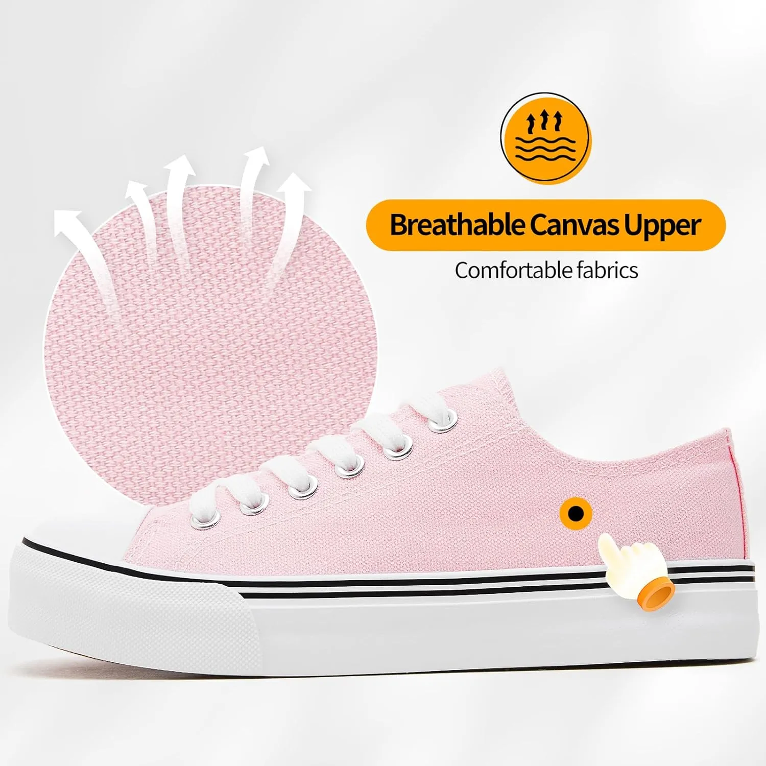 ZGR Womens Low Top Canvas Shoes,Lace up Canvas Sneakers,Casual White Tennis Walking Shoes