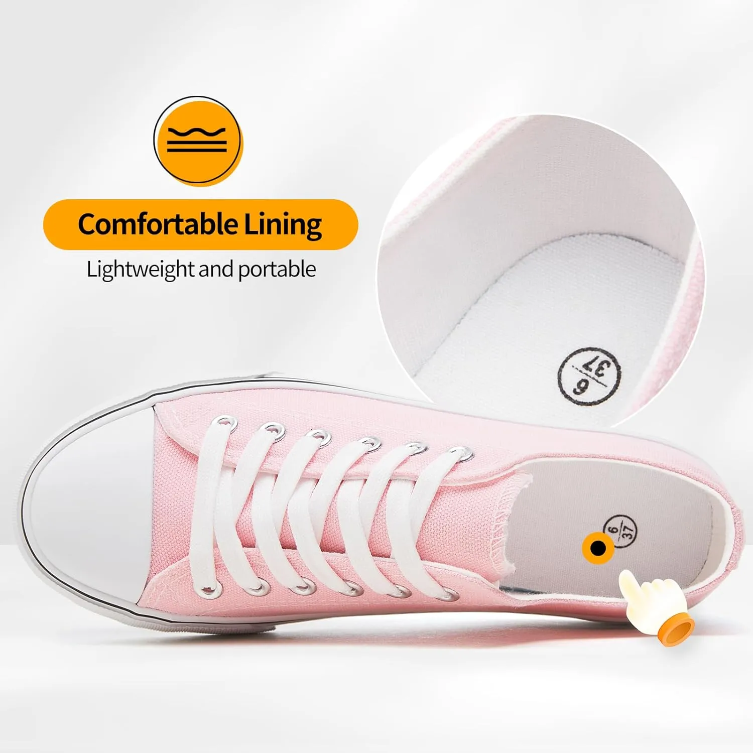 ZGR Womens Low Top Canvas Shoes,Lace up Canvas Sneakers,Casual White Tennis Walking Shoes