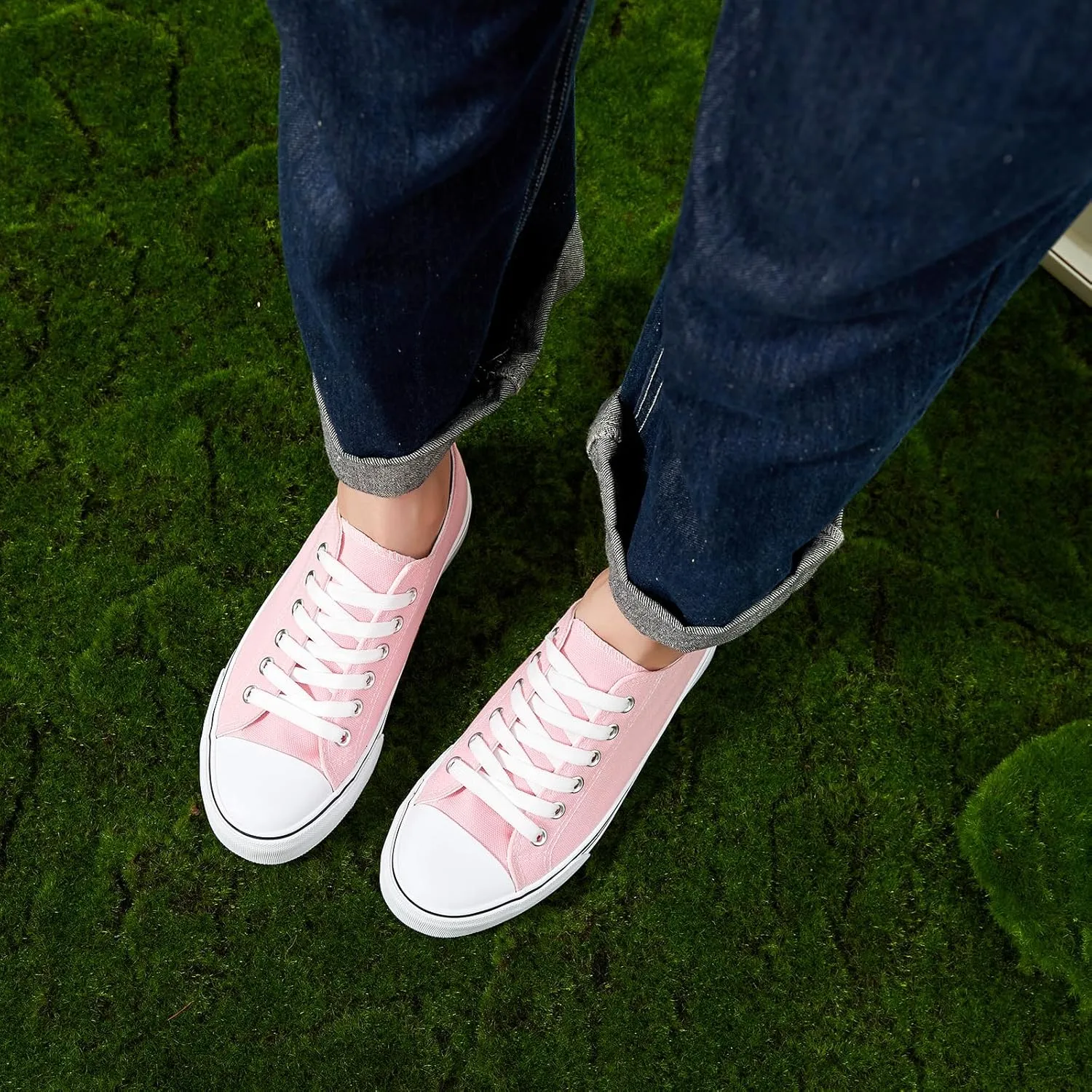 ZGR Womens Low Top Canvas Shoes,Lace up Canvas Sneakers,Casual White Tennis Walking Shoes