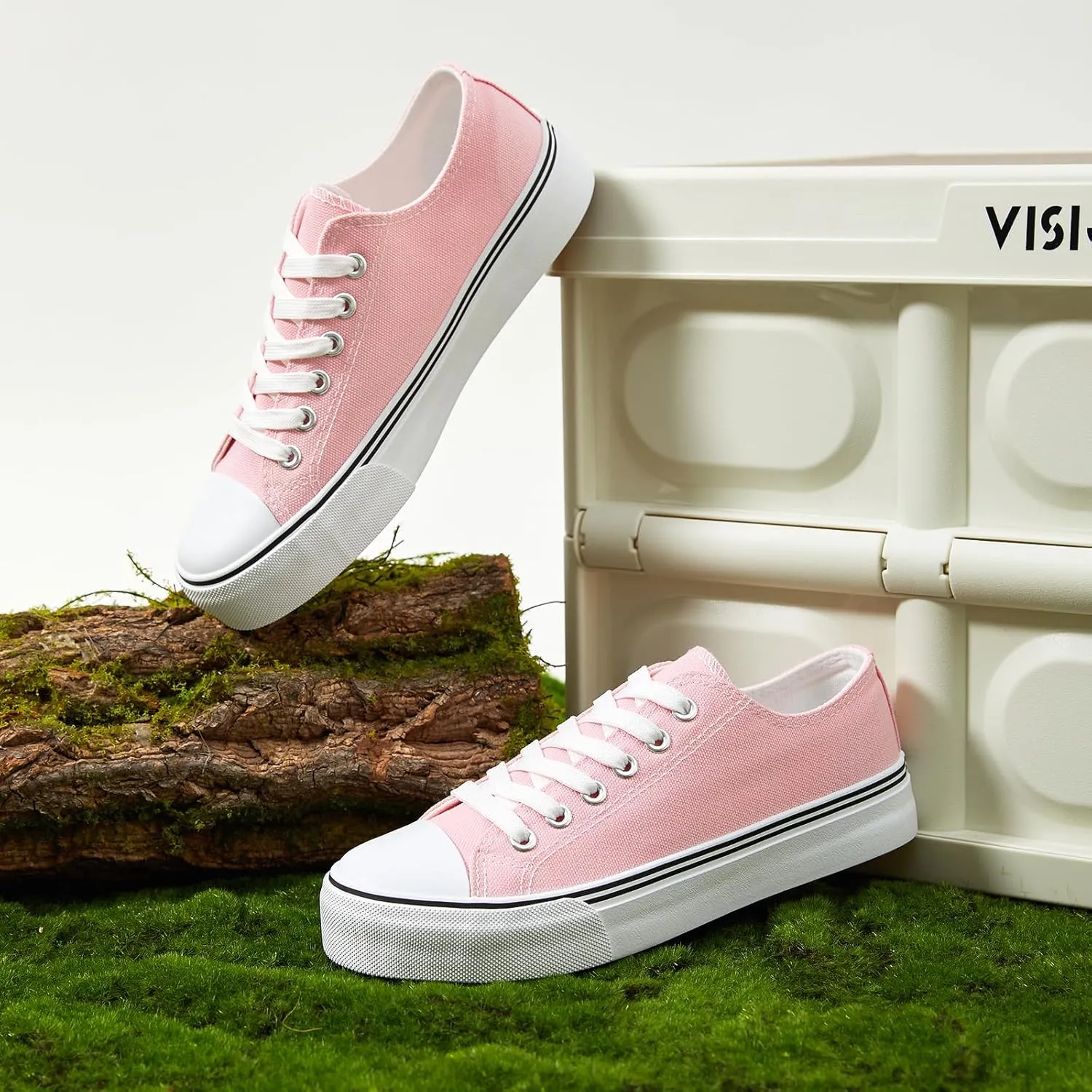 ZGR Womens Low Top Canvas Shoes,Lace up Canvas Sneakers,Casual White Tennis Walking Shoes