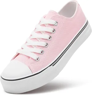 ZGR Womens Low Top Canvas Shoes,Lace up Canvas Sneakers,Casual White Tennis Walking Shoes
