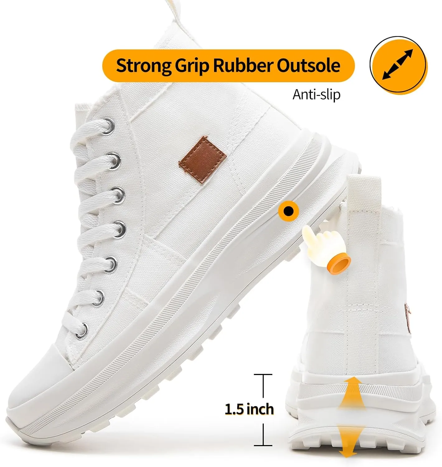 ZGR Womens Platform High Top Sneakers,White Canvas Sneakers for Women,Platform Tennis Shoes