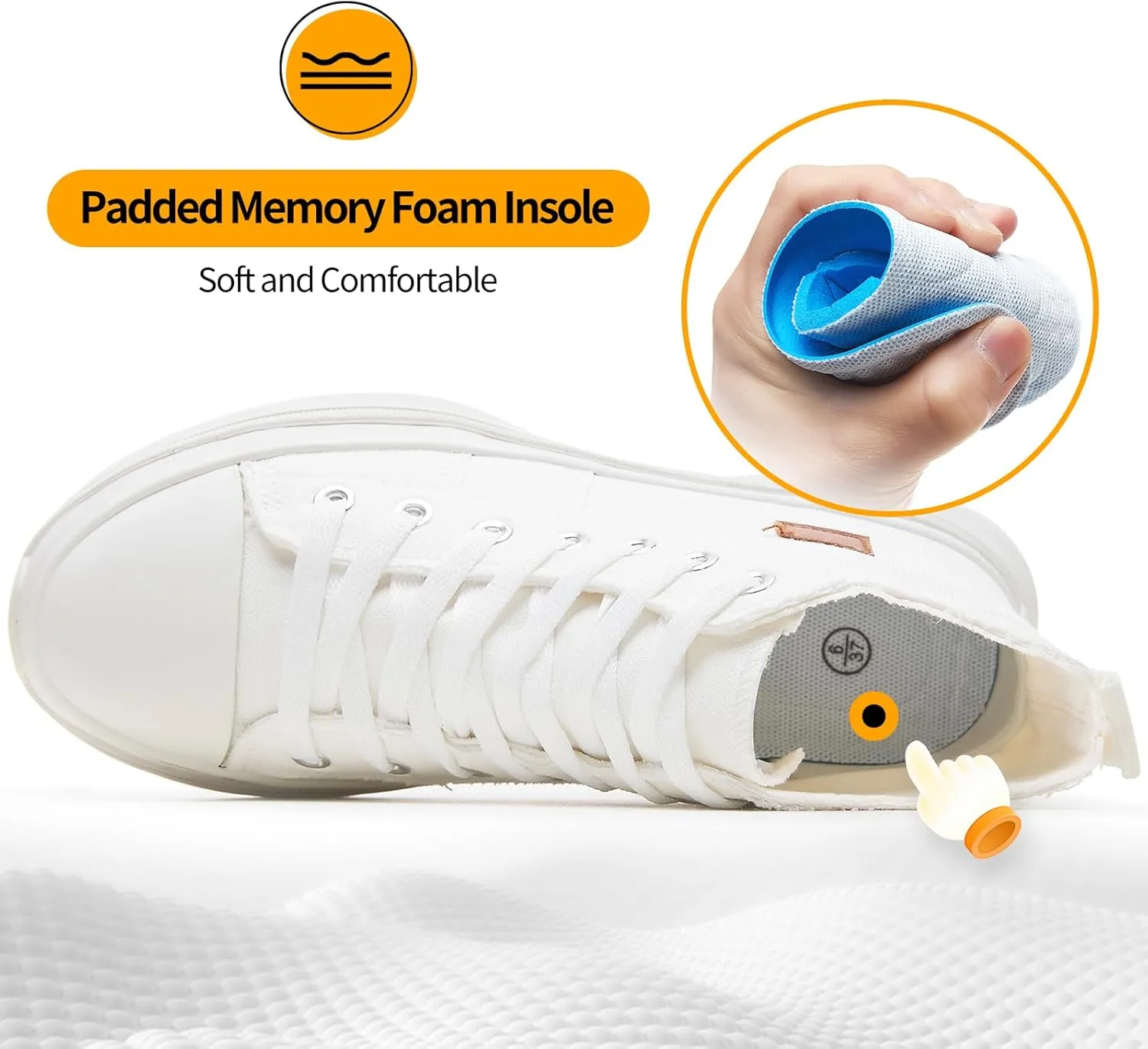 ZGR Womens Platform High Top Sneakers,White Canvas Sneakers for Women,Platform Tennis Shoes