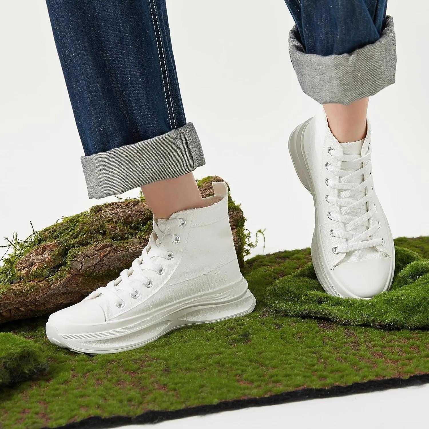 ZGR Womens Platform High Top Sneakers,White Canvas Sneakers for Women,Platform Tennis Shoes