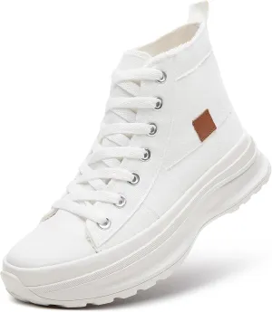 ZGR Womens Platform High Top Sneakers,White Canvas Sneakers for Women,Platform Tennis Shoes