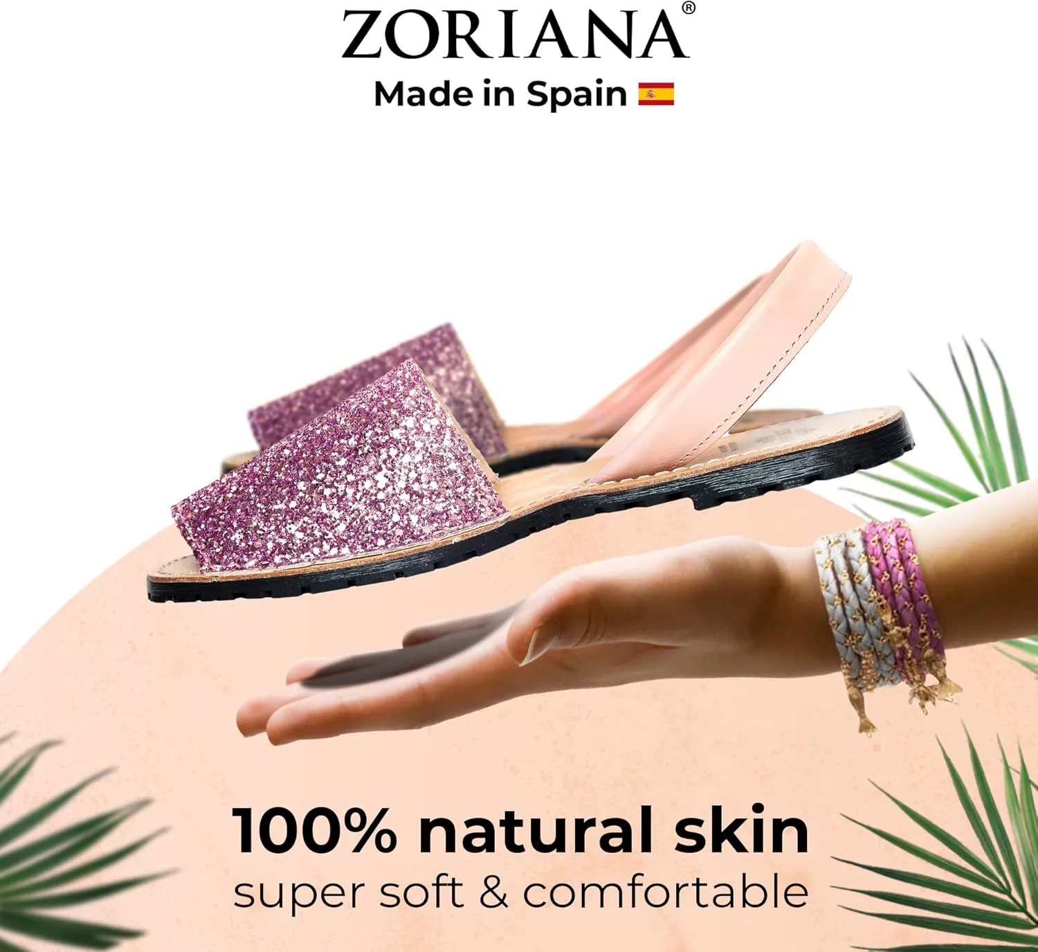 ZORIANA® Sandals for Women Handmade Leather, Dressy, Comfortable Sling Back Shoes Flat - Fashion Exclusively Made in Spain - Avarca Summer Trending Slingback Shoes 2023, 100% Spanish Genuine Leather