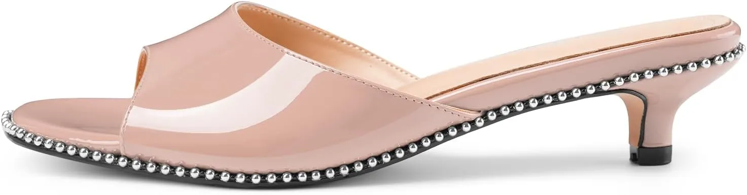Z.Oufeier Women's Low Kitten Heeled Slide Sandals Round Open Toe Slip On Mules For Party Dress Wedding