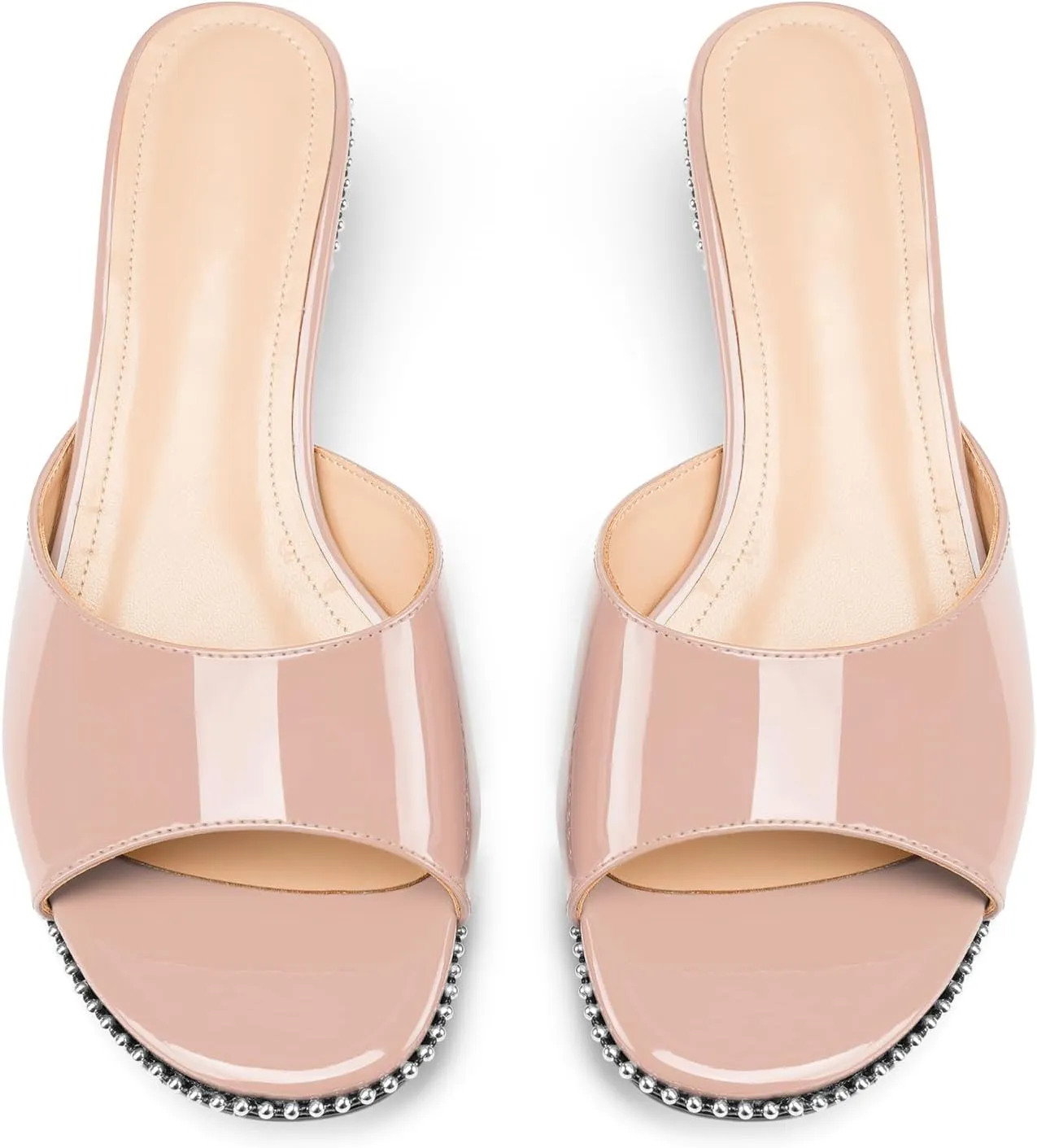 Z.Oufeier Women's Low Kitten Heeled Slide Sandals Round Open Toe Slip On Mules For Party Dress Wedding