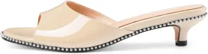Z.Oufeier Women's Low Kitten Heeled Slide Sandals Round Open Toe Slip On Mules For Party Dress Wedding