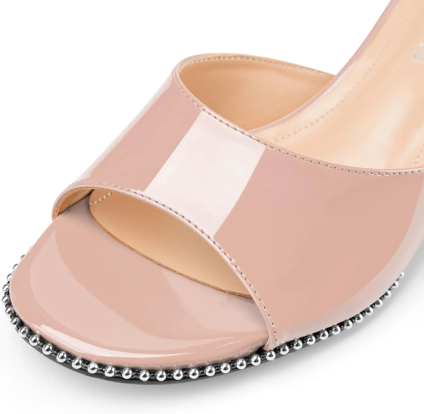 Z.Oufeier Women's Low Kitten Heeled Slide Sandals Round Open Toe Slip On Mules For Party Dress Wedding