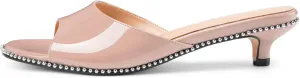 Z.Oufeier Women's Low Kitten Heeled Slide Sandals Round Open Toe Slip On Mules For Party Dress Wedding
