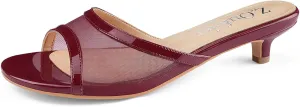 Z.Oufeier Women's Mesh Low Kitten Heeled Slide Sandals Round Open Toe Slip On Mules For Party Dress Wedding