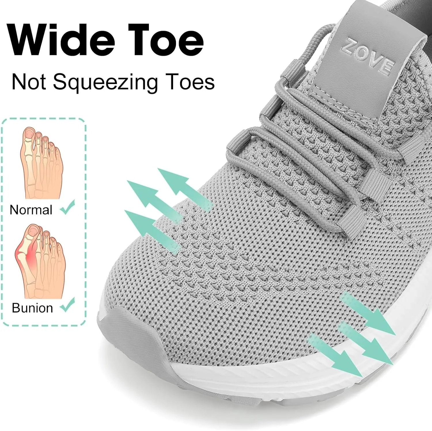 ZOVE Wide Toe Box Shoes Women Extra Wide Width Sneakers Ultra Light Road Running Shoes Non-Slip Tennis Sneakers Breathable Walking Athletic