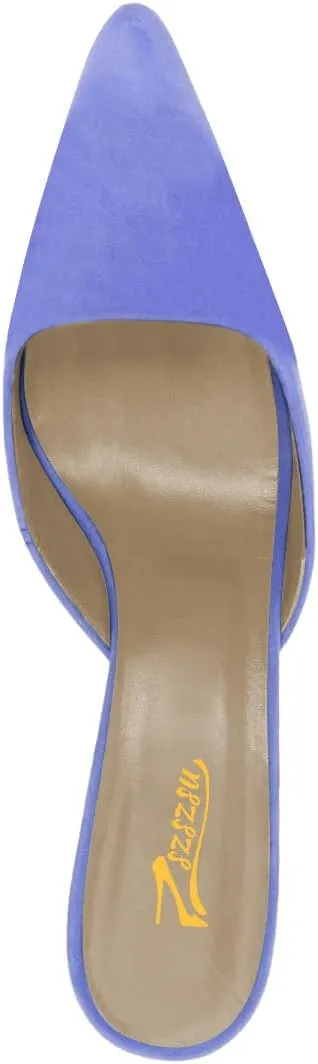 Zszszsu Women's Classic Closed Pointed Toe Heeled Mules Elegant Kitten Heel Slide Sandal Backless Loafers Dress Party Shoes Size 4-16 US