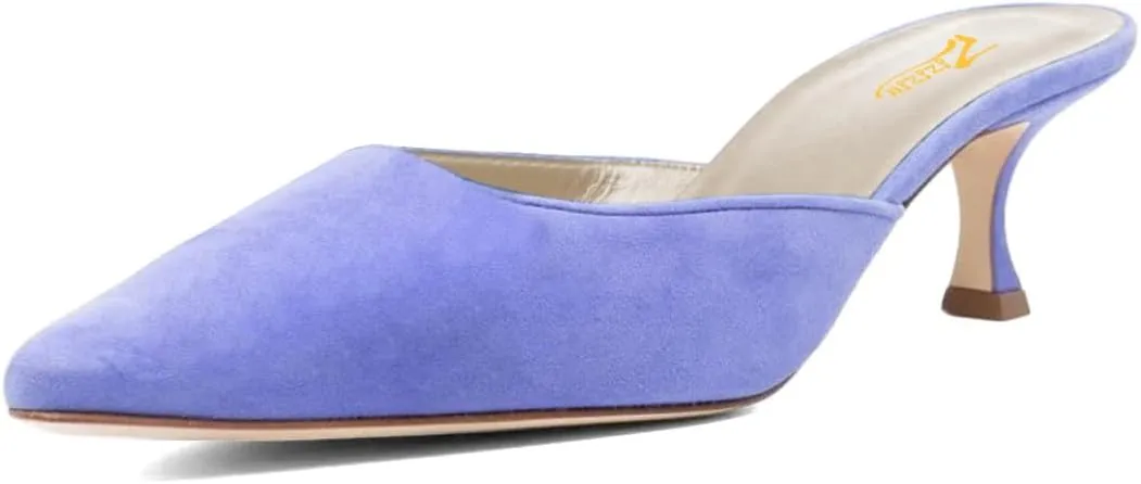 Zszszsu Women's Classic Closed Pointed Toe Heeled Mules Elegant Kitten Heel Slide Sandal Backless Loafers Dress Party Shoes Size 4-16 US