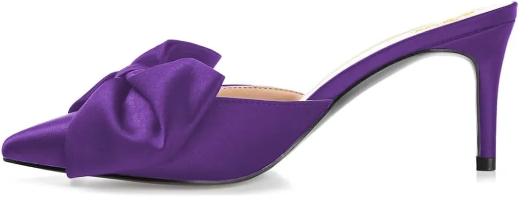 Zszszsu Women's Stiletto Heel Mules Closed Pointed Toe Bow Slide Sandals Elegant Backless Dress Wedding Party Shoes Size 4-16 US