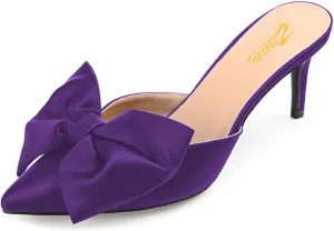 Zszszsu Women's Stiletto Heel Mules Closed Pointed Toe Bow Slide Sandals Elegant Backless Dress Wedding Party Shoes Size 4-16 US