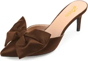 Zszszsu Women's Stiletto Heel Mules Closed Pointed Toe Bow Slide Sandals Elegant Backless Dress Wedding Party Shoes Size 4-16 US
