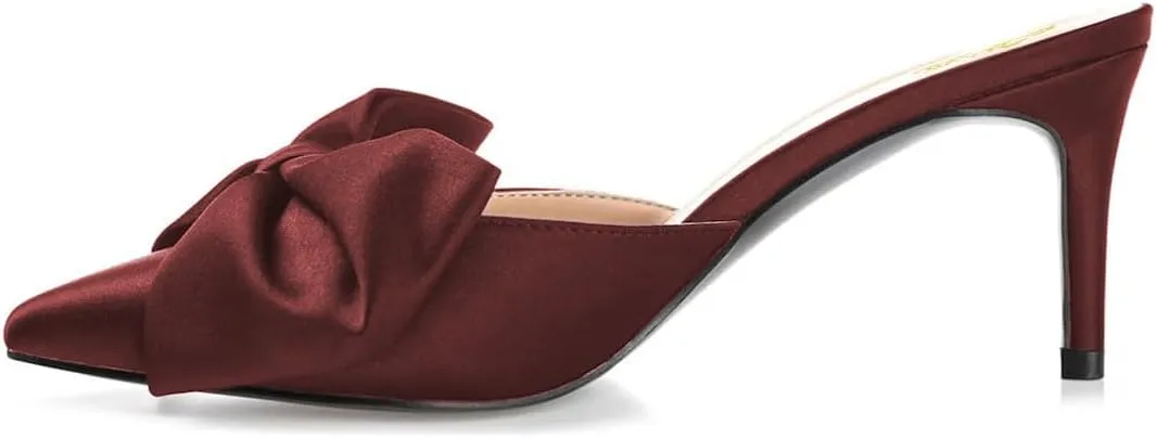 Zszszsu Women's Stiletto Heel Mules Closed Pointed Toe Bow Slide Sandals Elegant Backless Dress Wedding Party Shoes Size 4-16 US