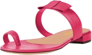 Zszszsu Women's Toe Ring Slide Sandals Comfy Chunky Low Heel Flip Flops Open Toe Thong Slip On Mules Knot Strap Dress Summer Casual Shoes Size 4-16 US