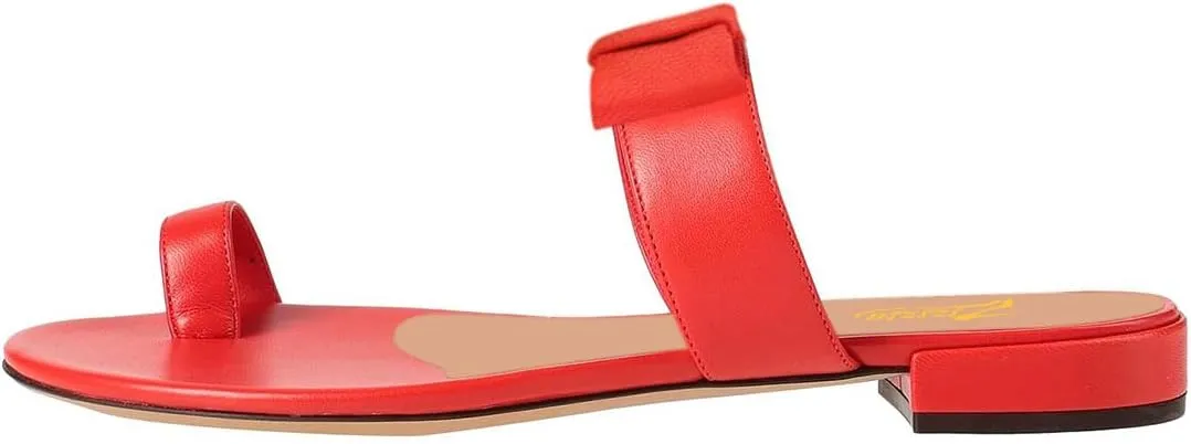Zszszsu Women's Toe Ring Slide Sandals Comfy Chunky Low Heel Flip Flops Open Toe Thong Slip On Mules Knot Strap Dress Summer Casual Shoes Size 4-16 US