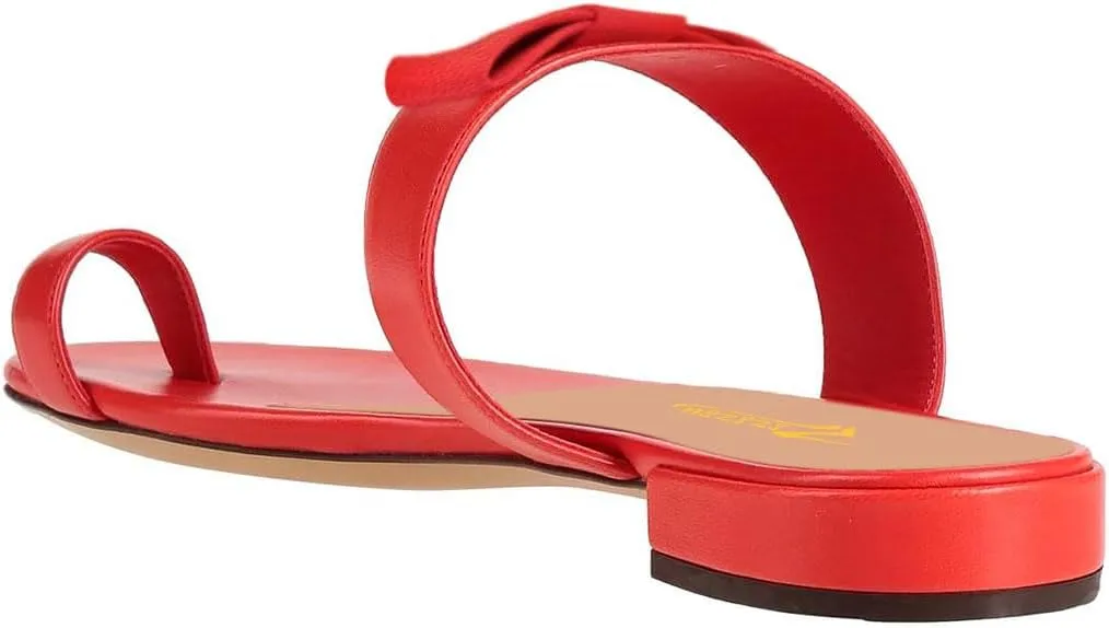 Zszszsu Women's Toe Ring Slide Sandals Comfy Chunky Low Heel Flip Flops Open Toe Thong Slip On Mules Knot Strap Dress Summer Casual Shoes Size 4-16 US