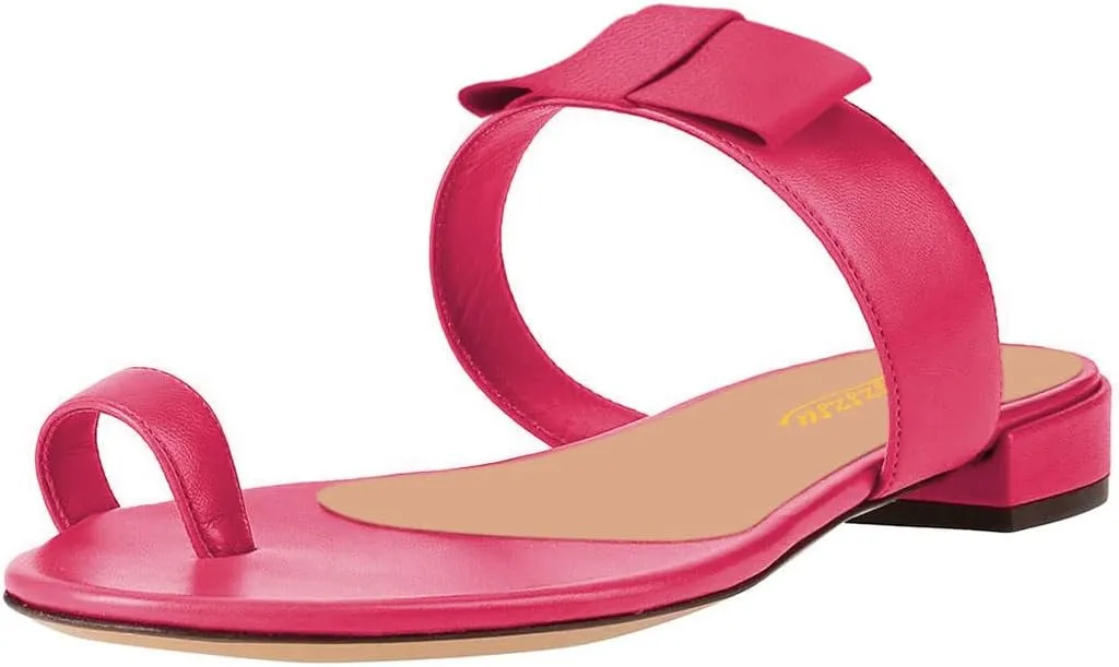 Zszszsu Women's Toe Ring Slide Sandals Comfy Chunky Low Heel Flip Flops Open Toe Thong Slip On Mules Knot Strap Dress Summer Casual Shoes Size 4-16 US