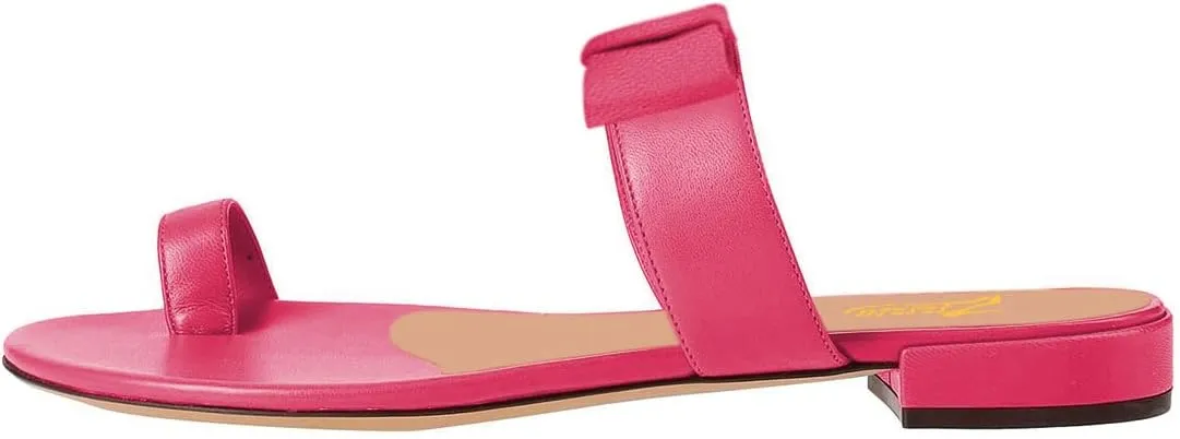 Zszszsu Women's Toe Ring Slide Sandals Comfy Chunky Low Heel Flip Flops Open Toe Thong Slip On Mules Knot Strap Dress Summer Casual Shoes Size 4-16 US