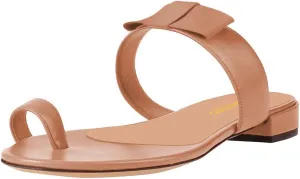 Zszszsu Women's Toe Ring Slide Sandals Comfy Chunky Low Heel Flip Flops Open Toe Thong Slip On Mules Knot Strap Dress Summer Casual Shoes Size 4-16 US