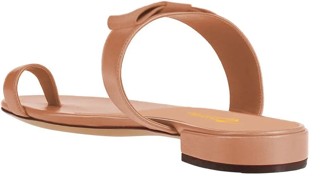 Zszszsu Women's Toe Ring Slide Sandals Comfy Chunky Low Heel Flip Flops Open Toe Thong Slip On Mules Knot Strap Dress Summer Casual Shoes Size 4-16 US