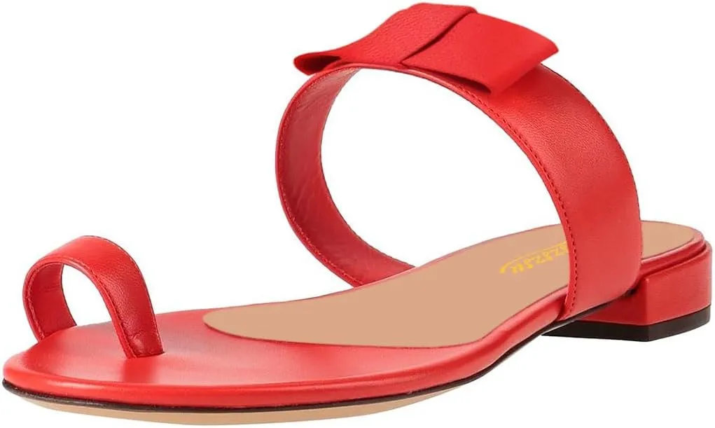 Zszszsu Women's Toe Ring Slide Sandals Comfy Chunky Low Heel Flip Flops Open Toe Thong Slip On Mules Knot Strap Dress Summer Casual Shoes Size 4-16 US