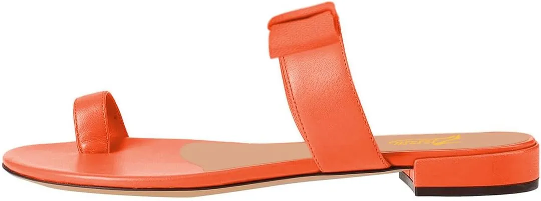 Zszszsu Women's Toe Ring Slide Sandals Comfy Chunky Low Heel Flip Flops Open Toe Thong Slip On Mules Knot Strap Dress Summer Casual Shoes Size 4-16 US