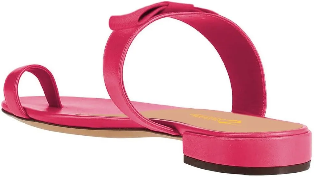 Zszszsu Women's Toe Ring Slide Sandals Comfy Chunky Low Heel Flip Flops Open Toe Thong Slip On Mules Knot Strap Dress Summer Casual Shoes Size 4-16 US