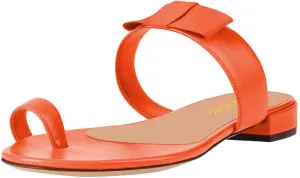 Zszszsu Women's Toe Ring Slide Sandals Comfy Chunky Low Heel Flip Flops Open Toe Thong Slip On Mules Knot Strap Dress Summer Casual Shoes Size 4-16 US